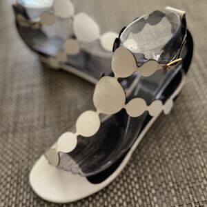 PIERRE HARDY Bulles T-strap Leather Flat Gladiator Sandal White 38/7.5 Coastal